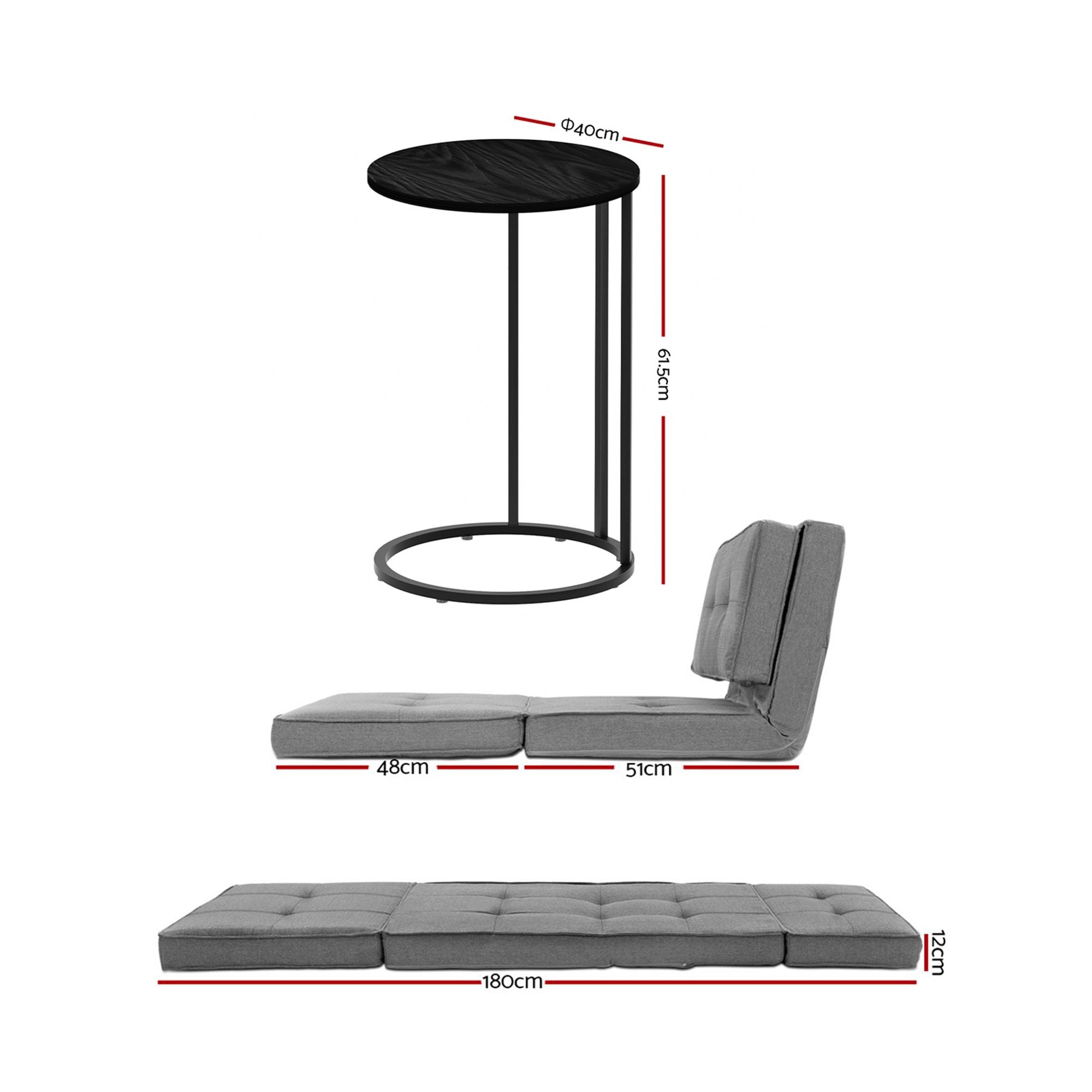 Artiss Single Sofa Bed and Side Table Set, Adjustable Recliner Narrow End Table FLOOR-19LIN-COF-01