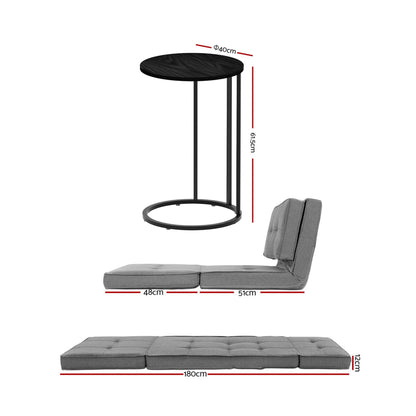 Artiss Single Sofa Bed and Side Table Set, Adjustable Recliner Narrow End Table FLOOR-19LIN-COF-01