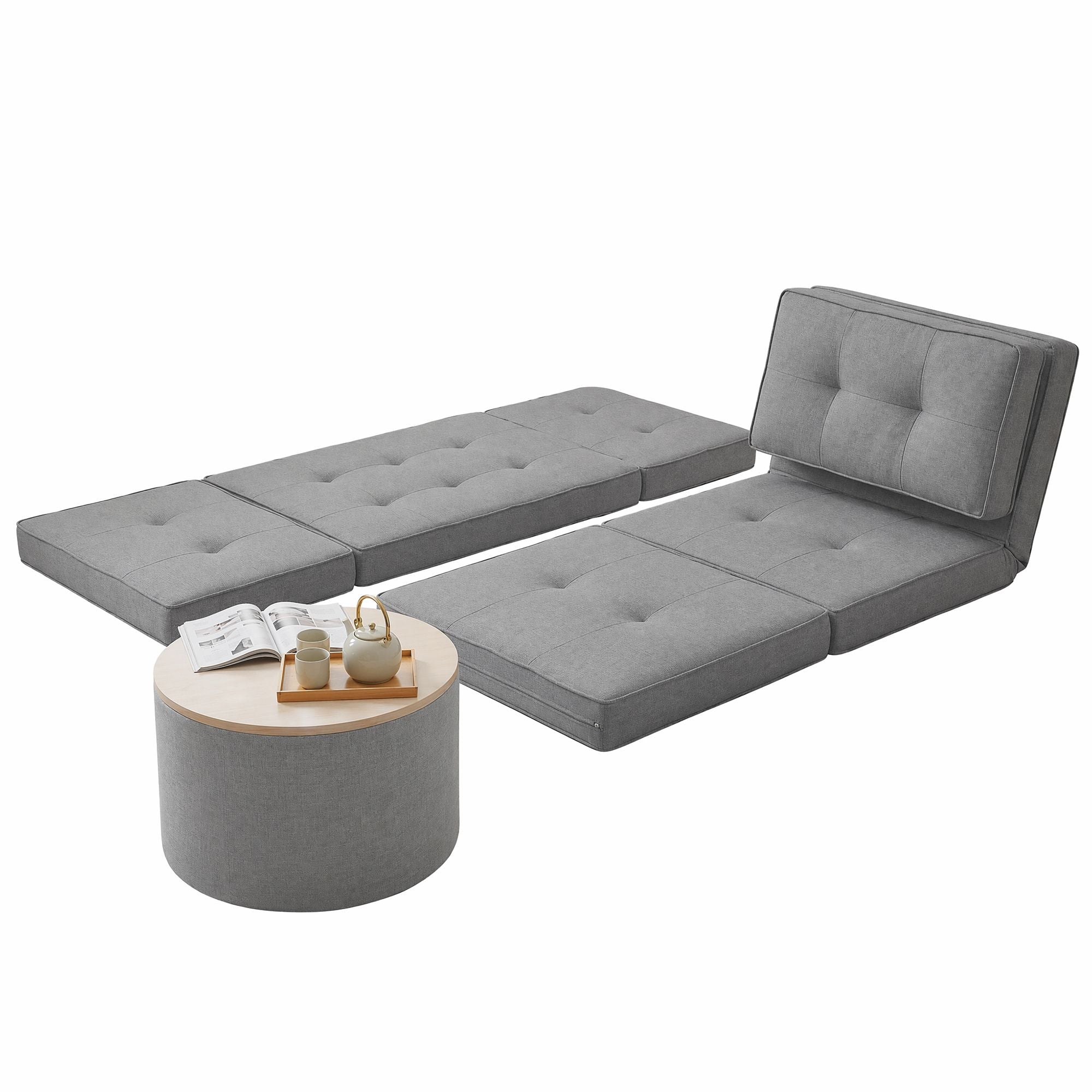 Artiss Recliner Adjustable Floor Chaise Lounge & Ottoman Foot Rest Grey Set FLOOR-19LIN-OTM-02-L60