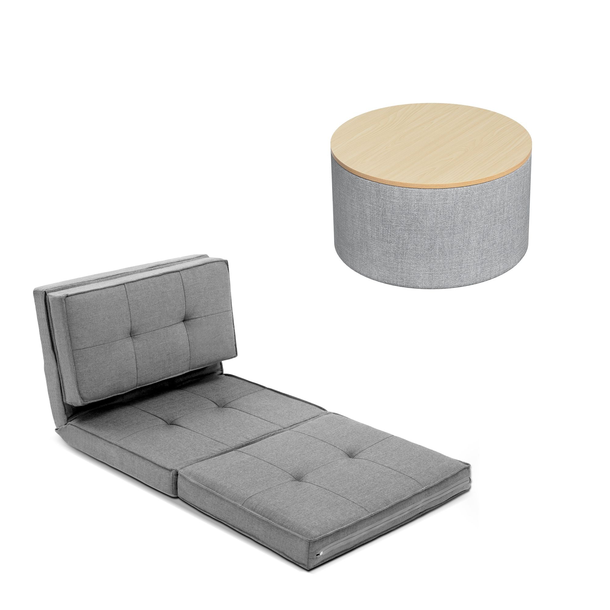 Artiss Recliner Adjustable Floor Chaise Lounge & Ottoman Foot Rest Grey Set FLOOR-19LIN-OTM-02-L60