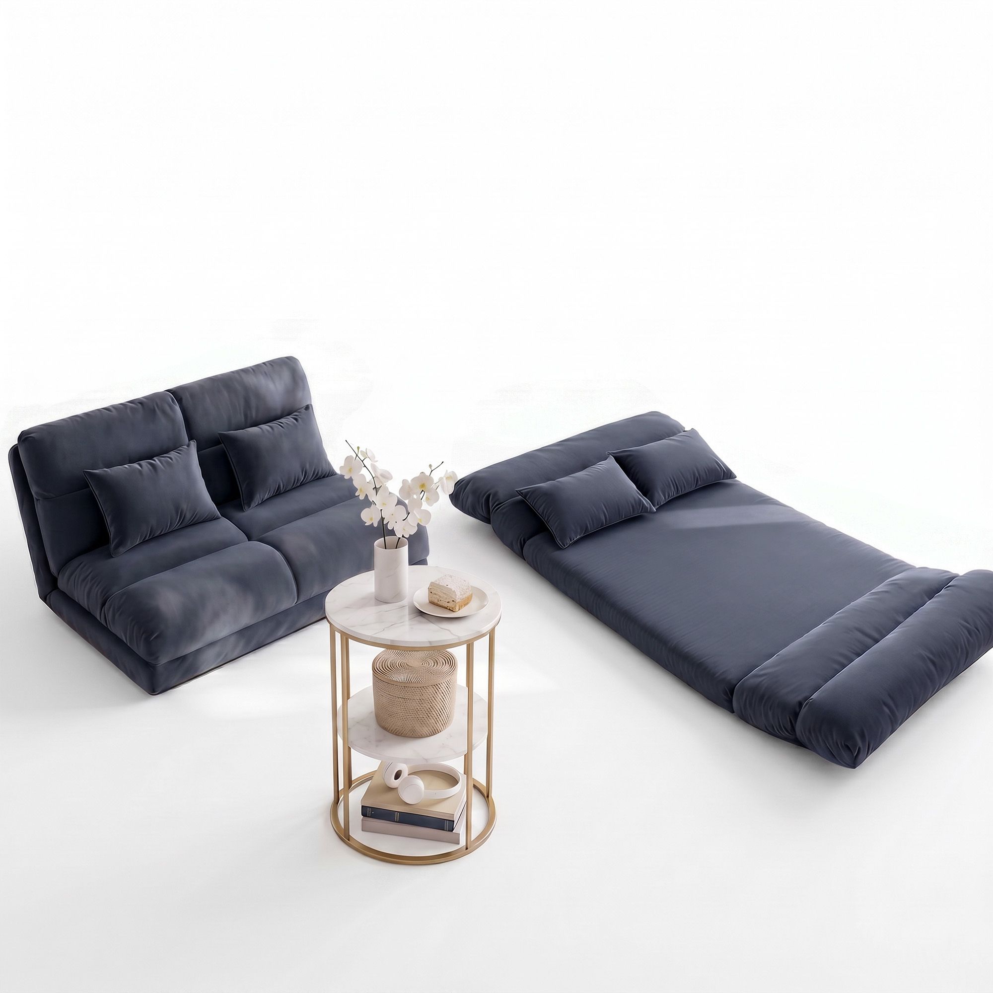 Artiss Floor Lounge Sofa Bed & Coffee Table 2 Tier Marble Effect Side Table Set FLOOR-200SUE-S-COF08