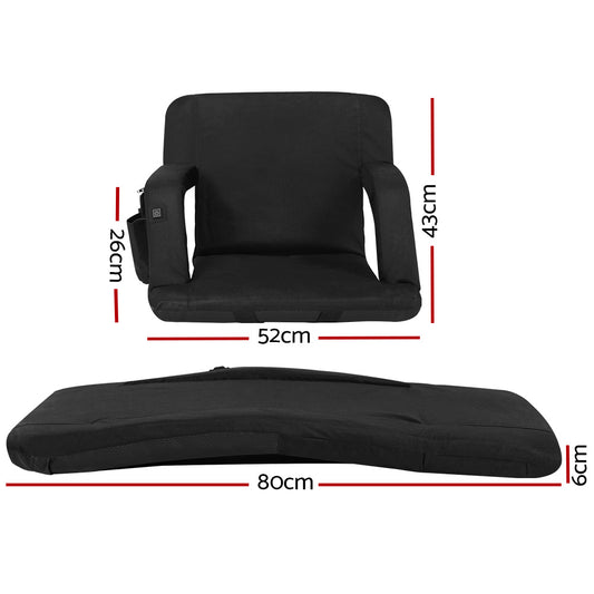 Artiss 2X Floor Lounge Sofa Bed With Armrest Heated Cushion FLOOR-ARM-0600D-BKX2