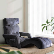 Artiss Floor Lounge Sofa With Armrest Flocking Fabric Charcoal FLOOR-ARM-CHA