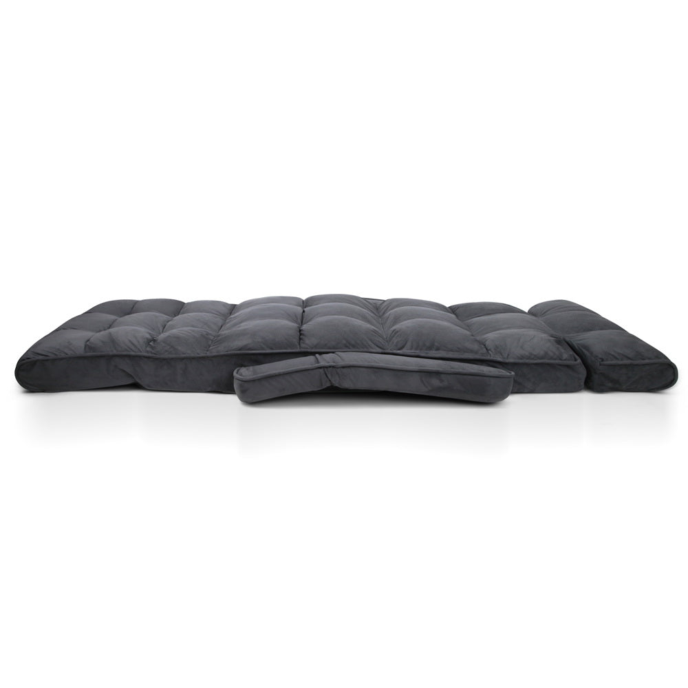 Artiss Floor Lounge Sofa With Armrest Flocking Fabric Charcoal FLOOR-ARM-CHA