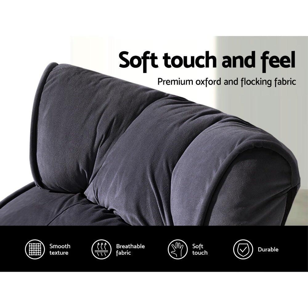 Artiss Floor Lounge Sofa With Armrest Flocking Fabric Charcoal FLOOR-ARM-CHA