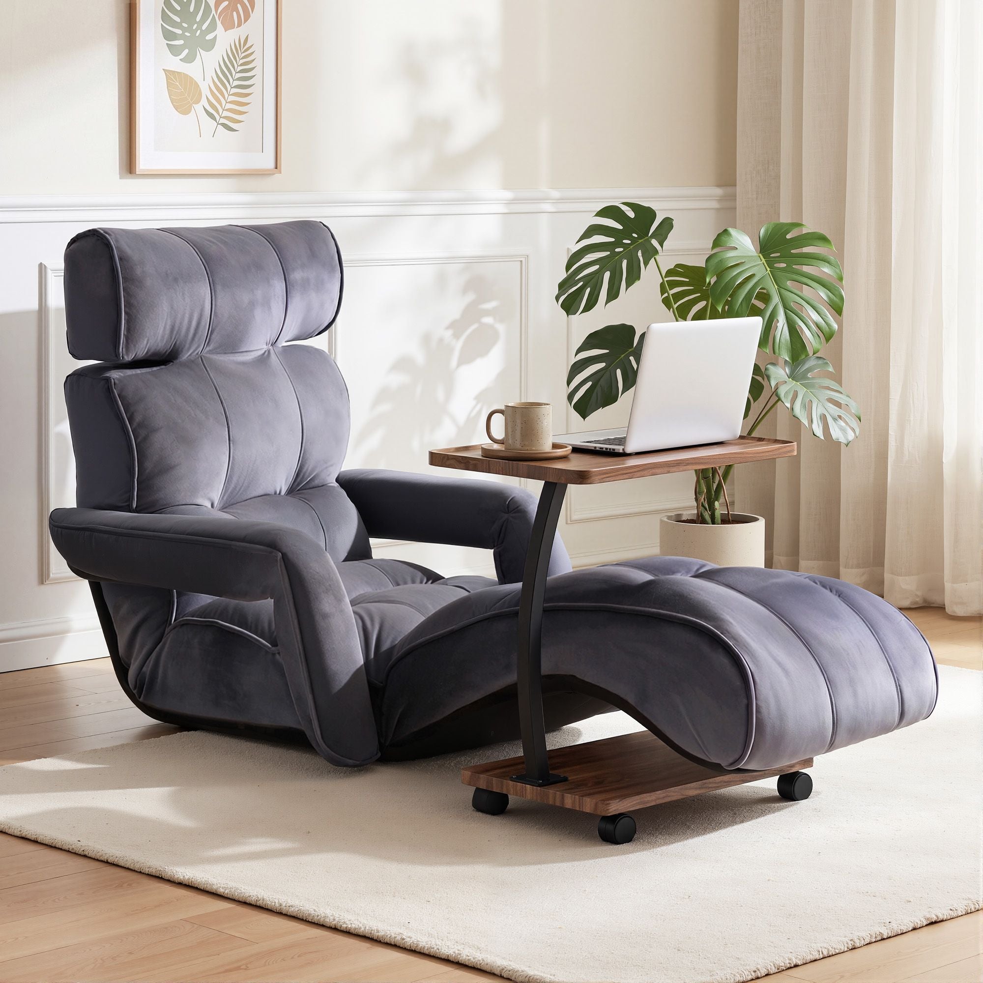 Artiss Floor Lounge & Coffee Table Set, Adjustable Recliner End Table w/ Wheels FLOOR-ARM-S-COF07