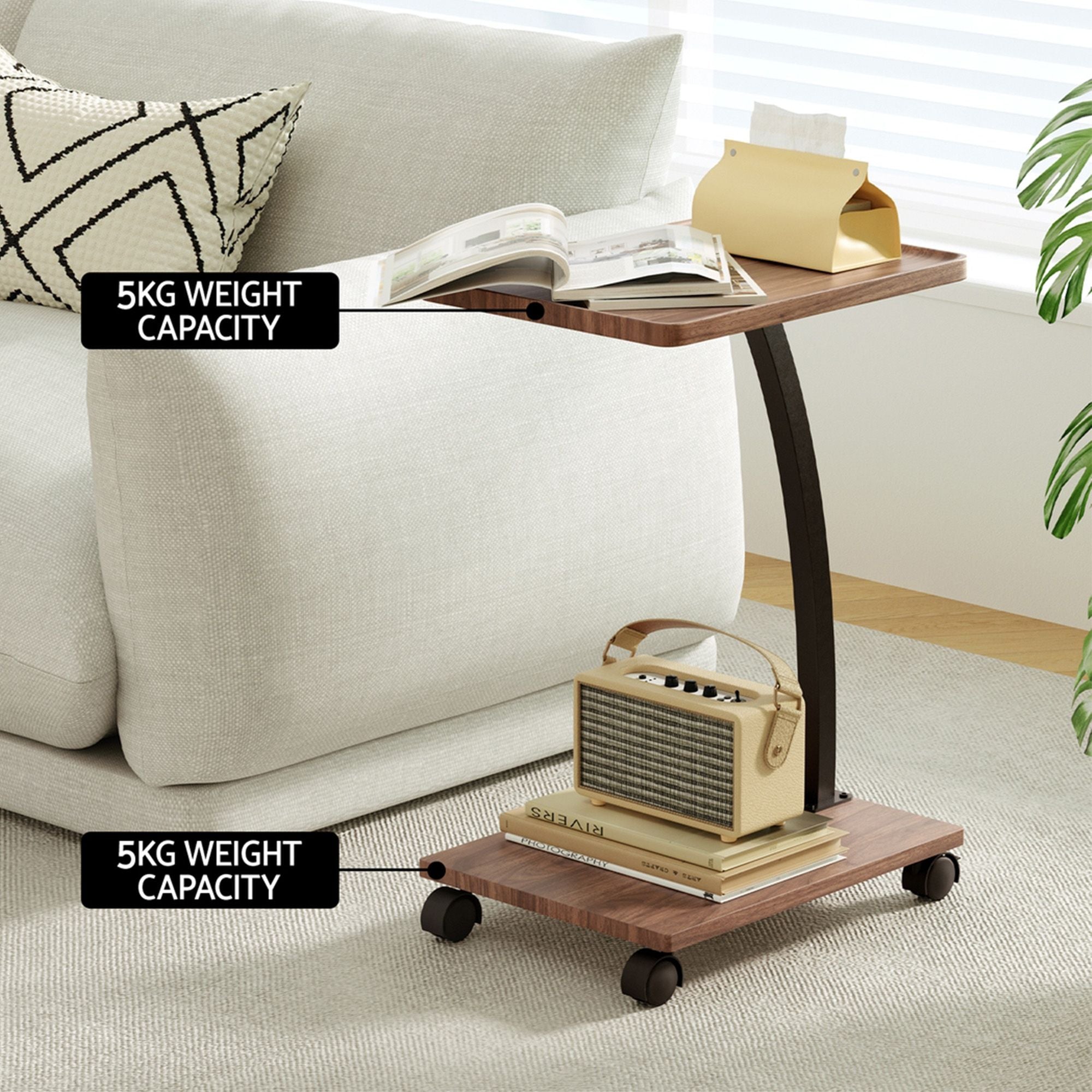 Artiss Floor Lounge & Coffee Table Set, Adjustable Recliner End Table w/ Wheels FLOOR-ARM-S-COF07