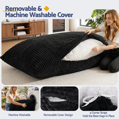 Artiss 3-in-1 Bean Bag Chair for Living Room Convertible Floor Sofa Dark Grey FLOOR-BEAN-3IN1-BK