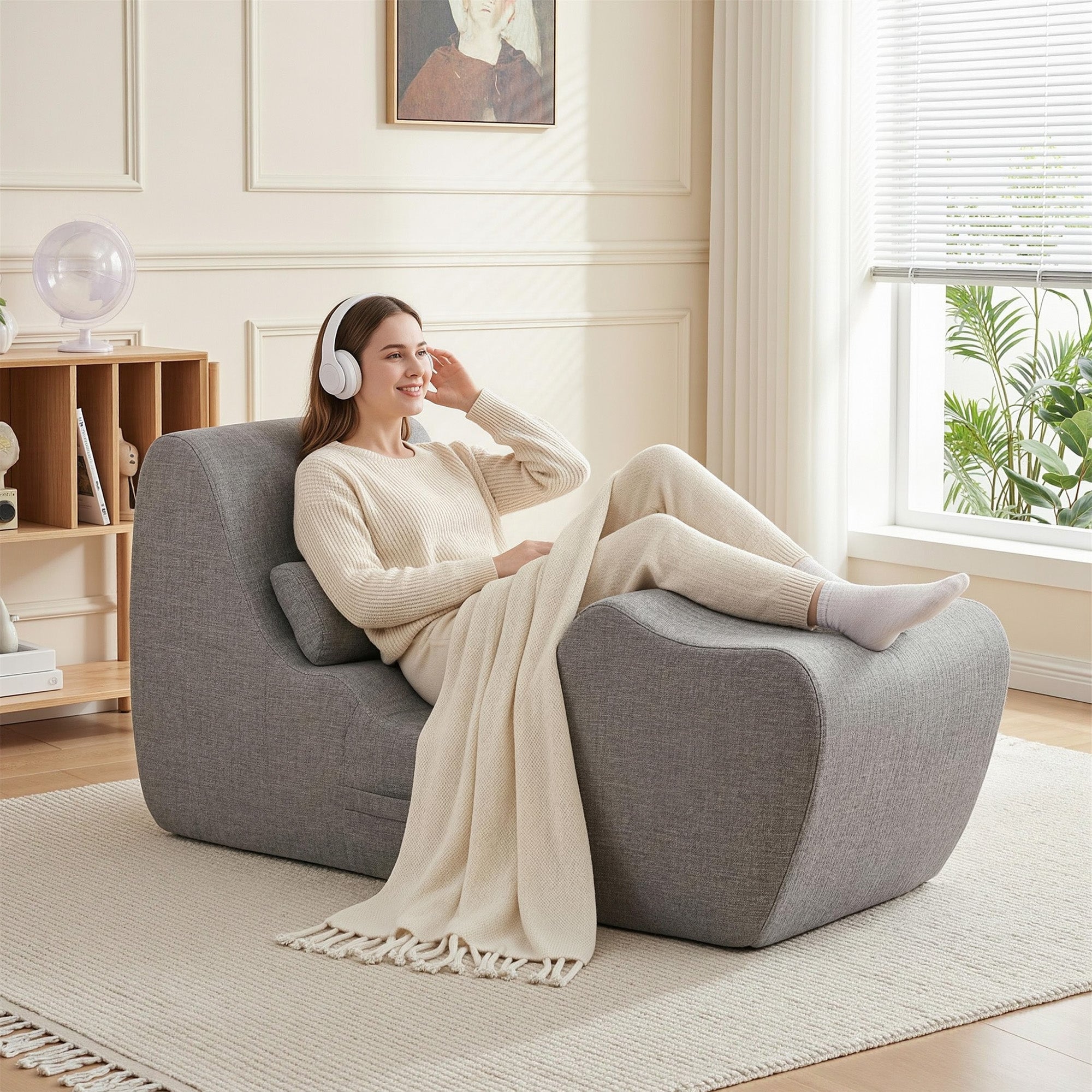 Artiss Chaise Lounge Chair Ergonomic S-Curve Floor Lounger Boneless Lounge Chairs Grey FLOOR-CHAISE-FOAM-DAGY