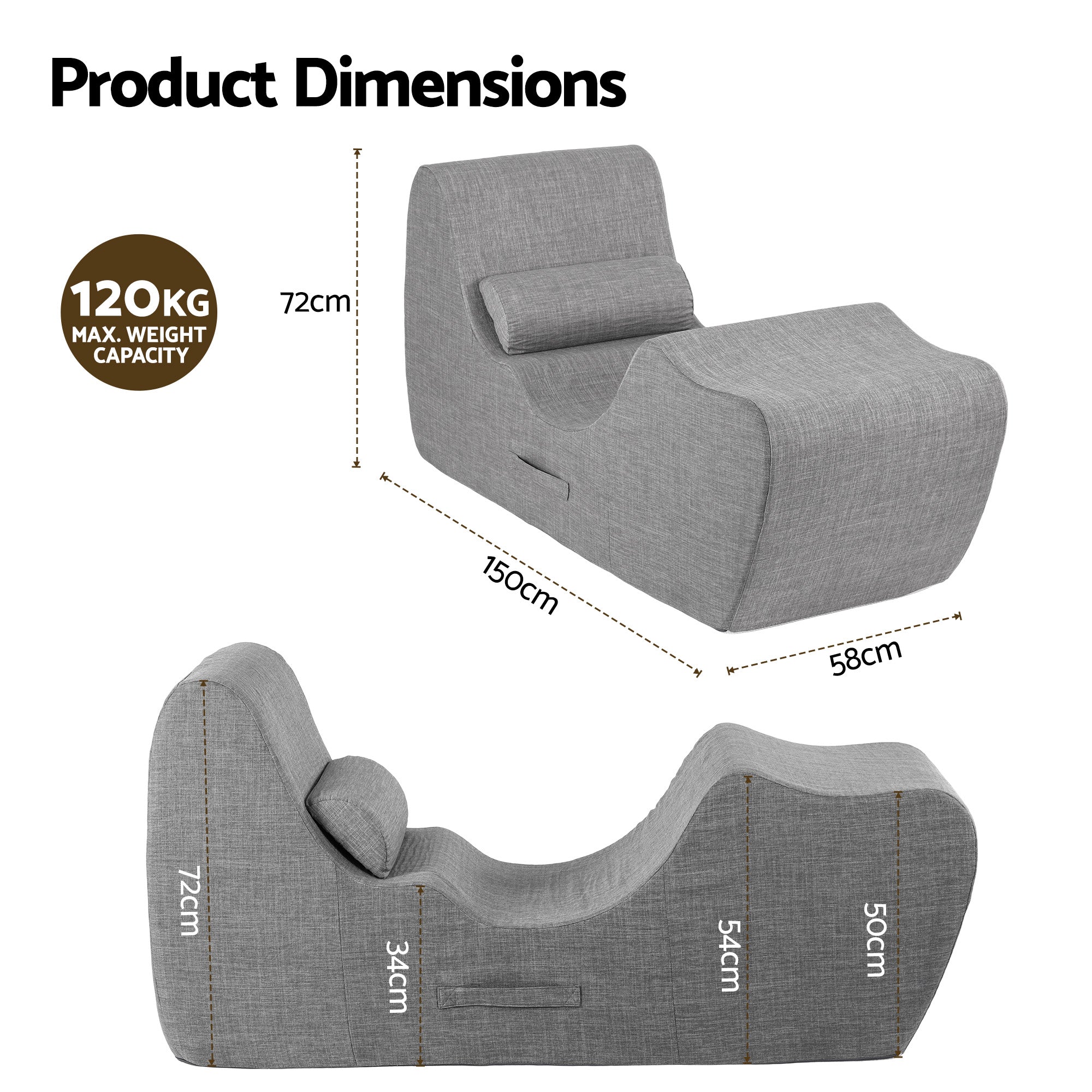 Artiss Chaise Lounge Chair Ergonomic S-Curve Floor Lounger Boneless Lounge Chairs Grey FLOOR-CHAISE-FOAM-DAGY