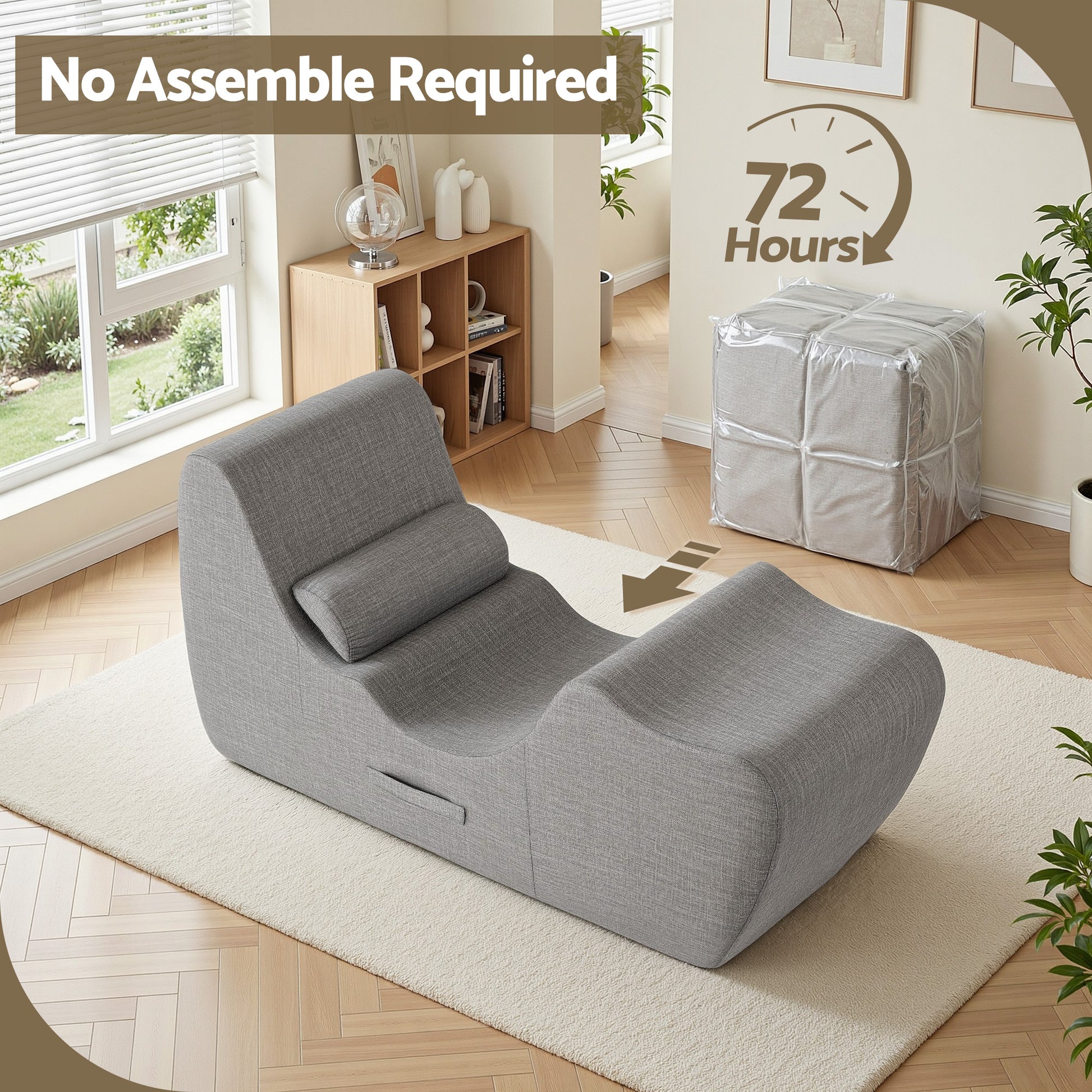 Artiss Chaise Lounge Chair Ergonomic S-Curve Floor Lounger Boneless Lounge Chairs Grey FLOOR-CHAISE-FOAM-DAGY