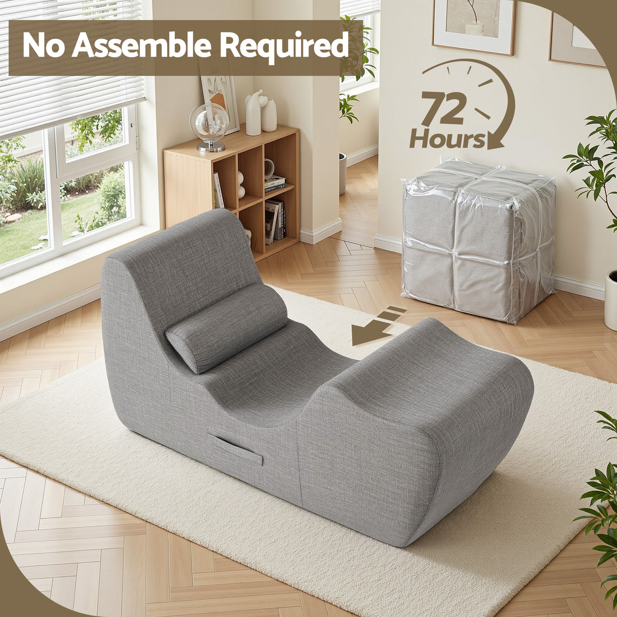 Artiss Chaise Lounge Chair Ergonomic S-Curve Floor Lounger Boneless Lounge Chairs Grey FLOOR-CHAISE-FOAM-DAGY