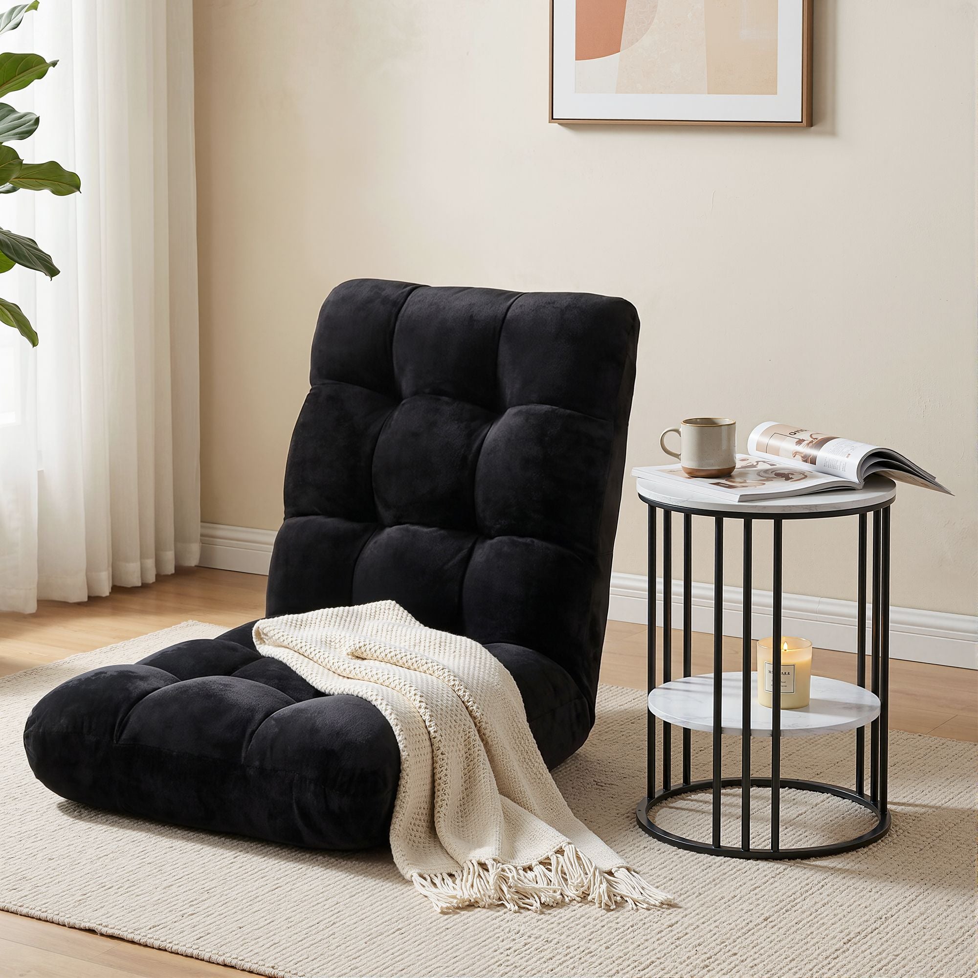 Artiss Sofa Bed Floor Lounge Recliner Foldable Chair & Side Table Bundle FLOOR-M193-S-COF08