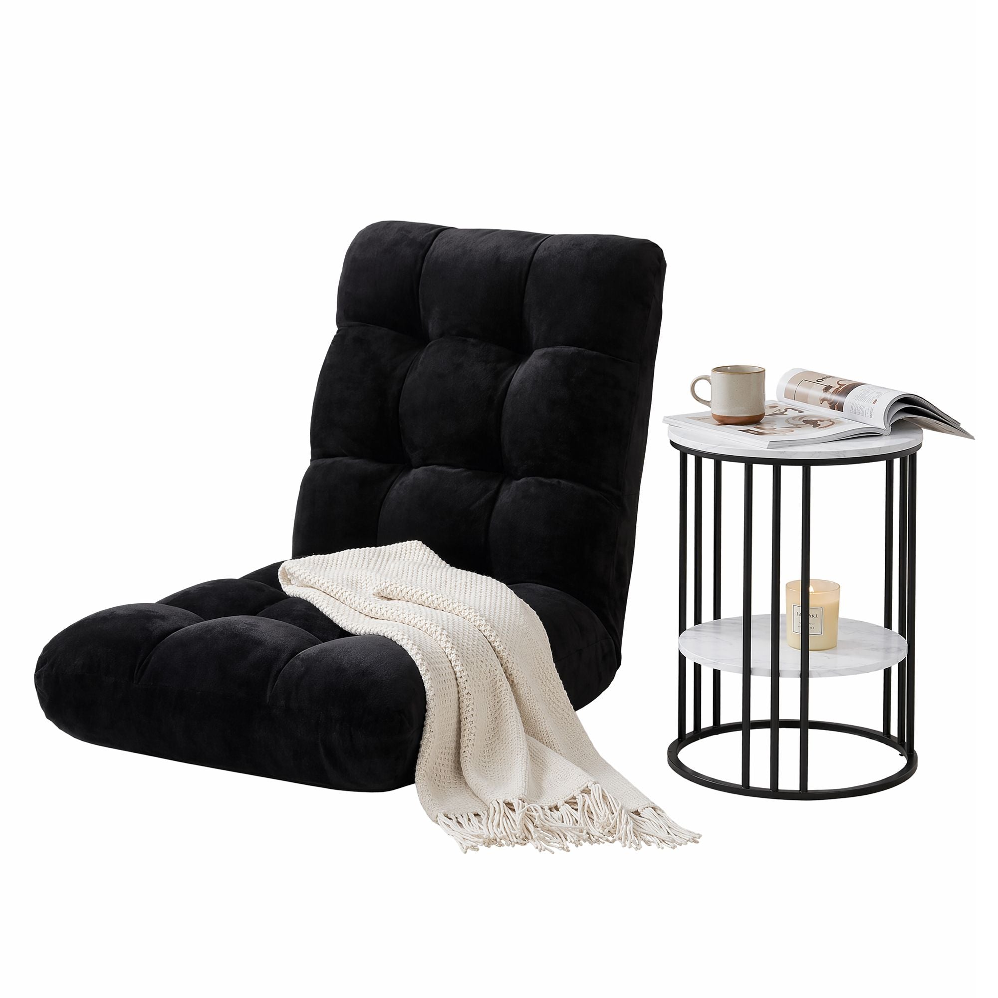 Artiss Sofa Bed Floor Lounge Recliner Foldable Chair & Side Table Bundle FLOOR-M193-S-COF08
