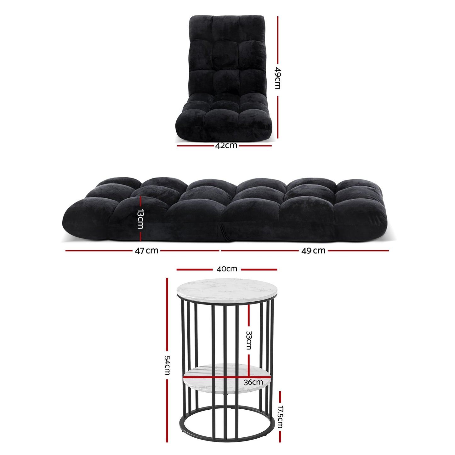 Artiss Sofa Bed Floor Lounge Recliner Foldable Chair & Side Table Bundle FLOOR-M193-S-COF08