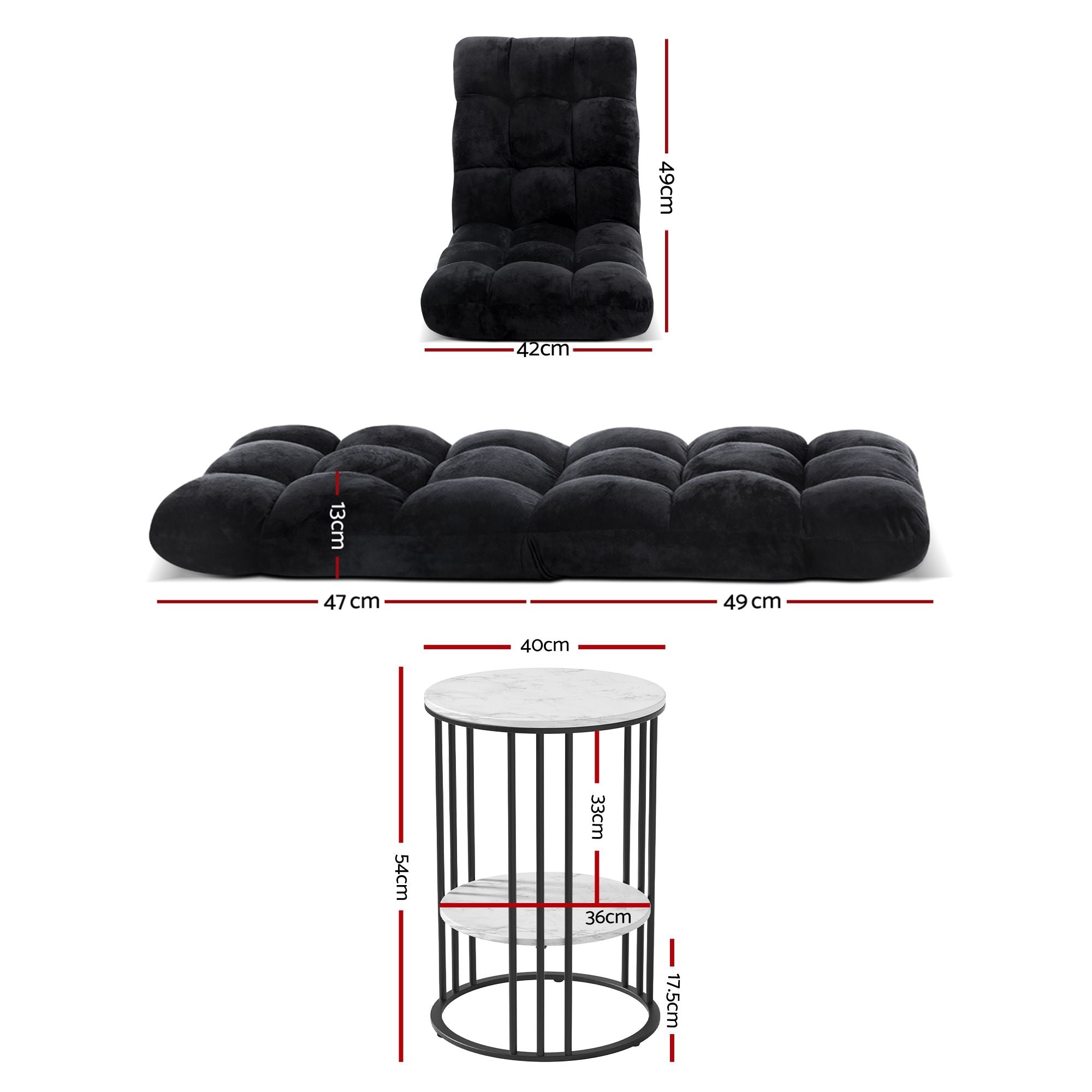 Artiss Sofa Bed Floor Lounge Recliner Foldable Chair & Side Table Bundle FLOOR-M193-S-COF08
