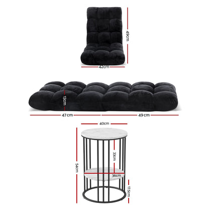 Artiss Sofa Bed Floor Lounge Recliner Foldable Chair & Side Table Bundle FLOOR-M193-S-COF08
