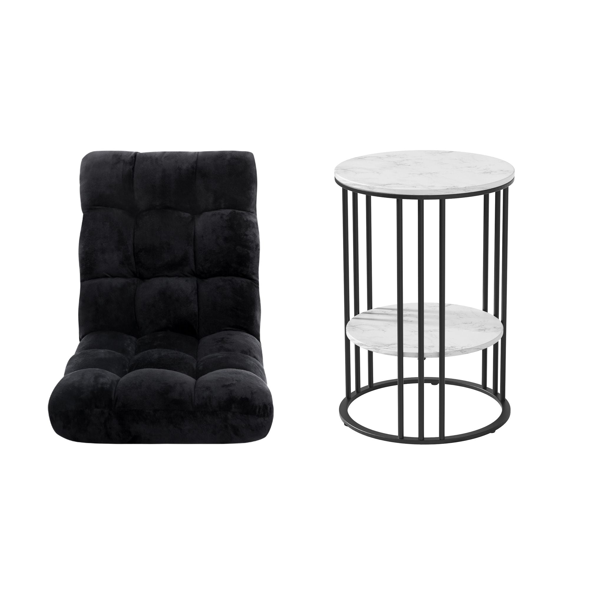 Artiss Sofa Bed Floor Lounge Recliner Foldable Chair & Side Table Bundle FLOOR-M193-S-COF08