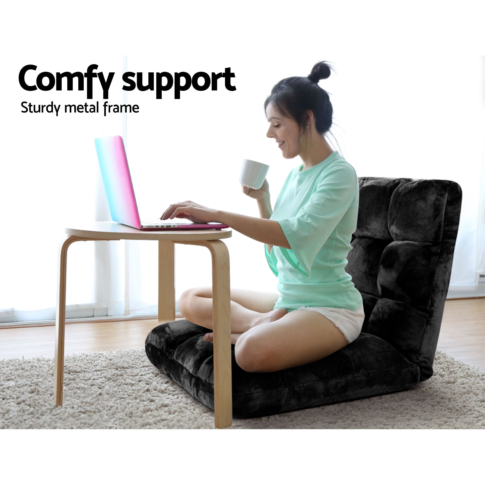 Artiss Sofa Bed Floor Lounge Recliner Foldable Chair & Side Table Bundle FLOOR-M193-S-COF08