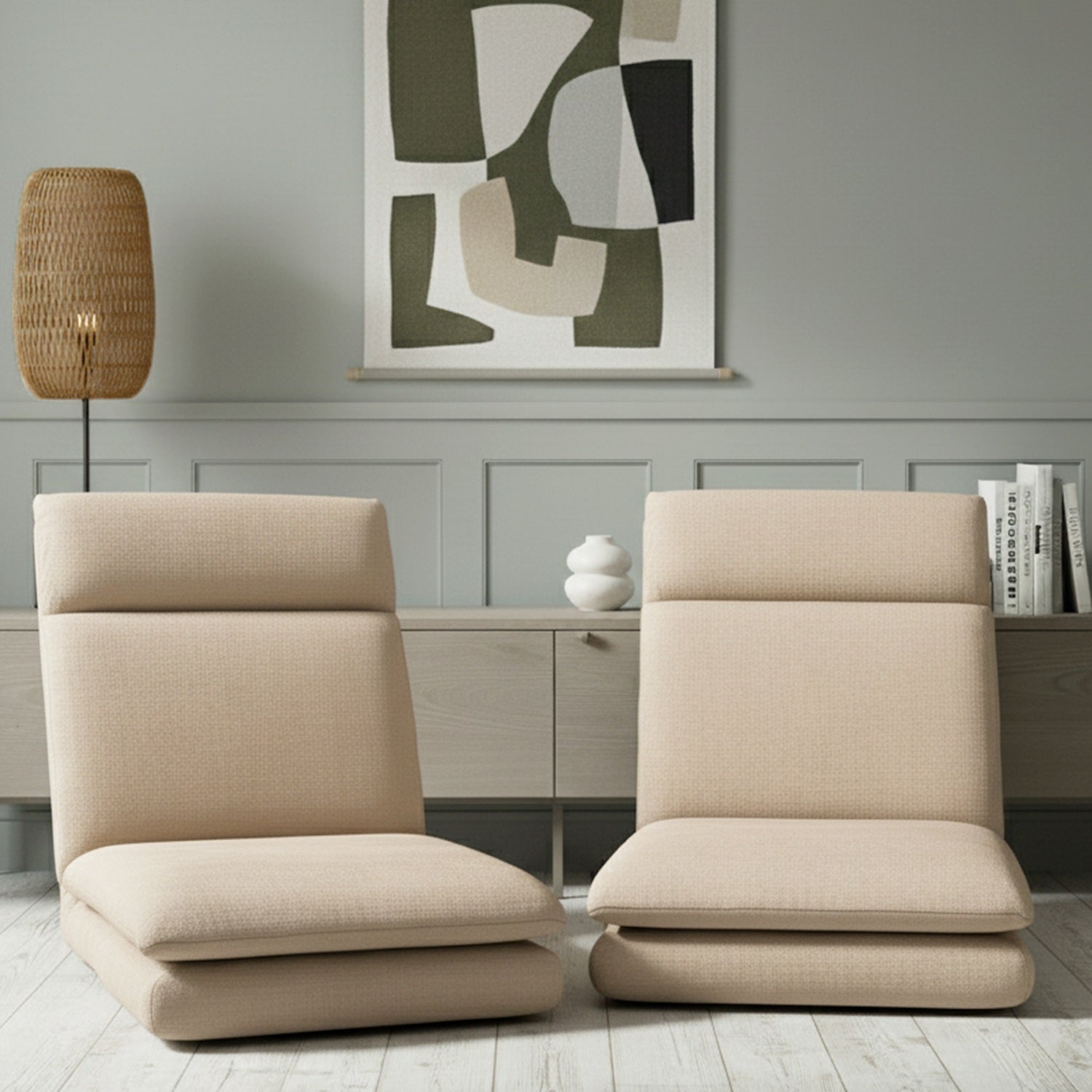 Artiss 2XFloor Chair Sofa Linen Beige FLOOR-SBL-01LIN-1S-BRX2