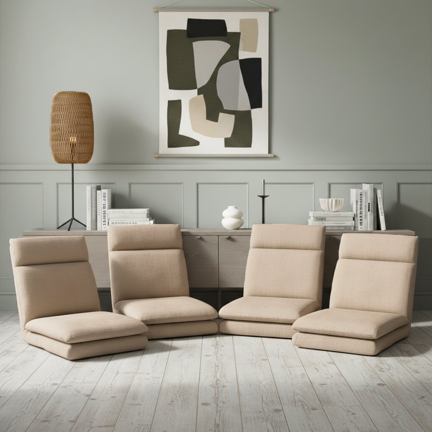 Artiss 4XFloor Chair Sofa Linen Beige FLOOR-SBL-01LIN-1S-BRX4