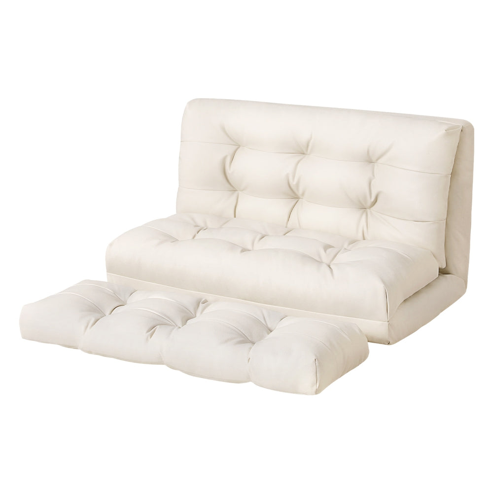 Artiss Floor Lounge Sofa Bed 2 Seater Pillow Leather White FLOOR-SBL-02PU-BG