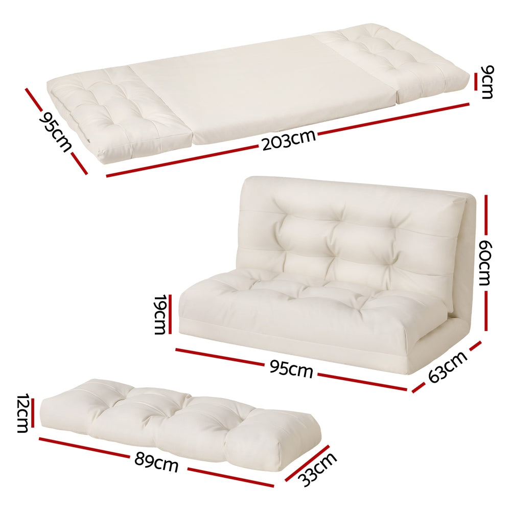 Artiss Floor Lounge Sofa Bed 2 Seater Pillow Leather White FLOOR-SBL-02PU-BG