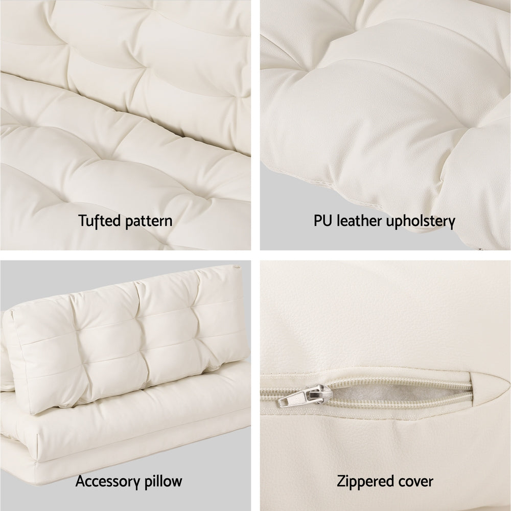 Artiss Floor Lounge Sofa Bed 2 Seater Pillow Leather White FLOOR-SBL-02PU-BG