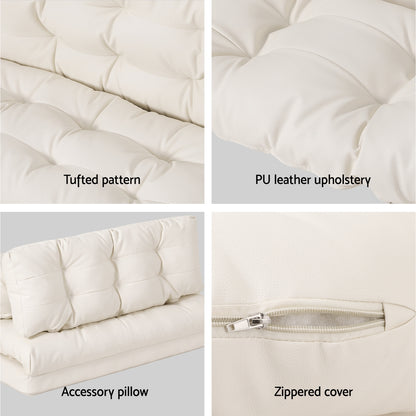 Artiss Floor Lounge Sofa Bed 2 Seater Pillow Leather White FLOOR-SBL-02PU-BG
