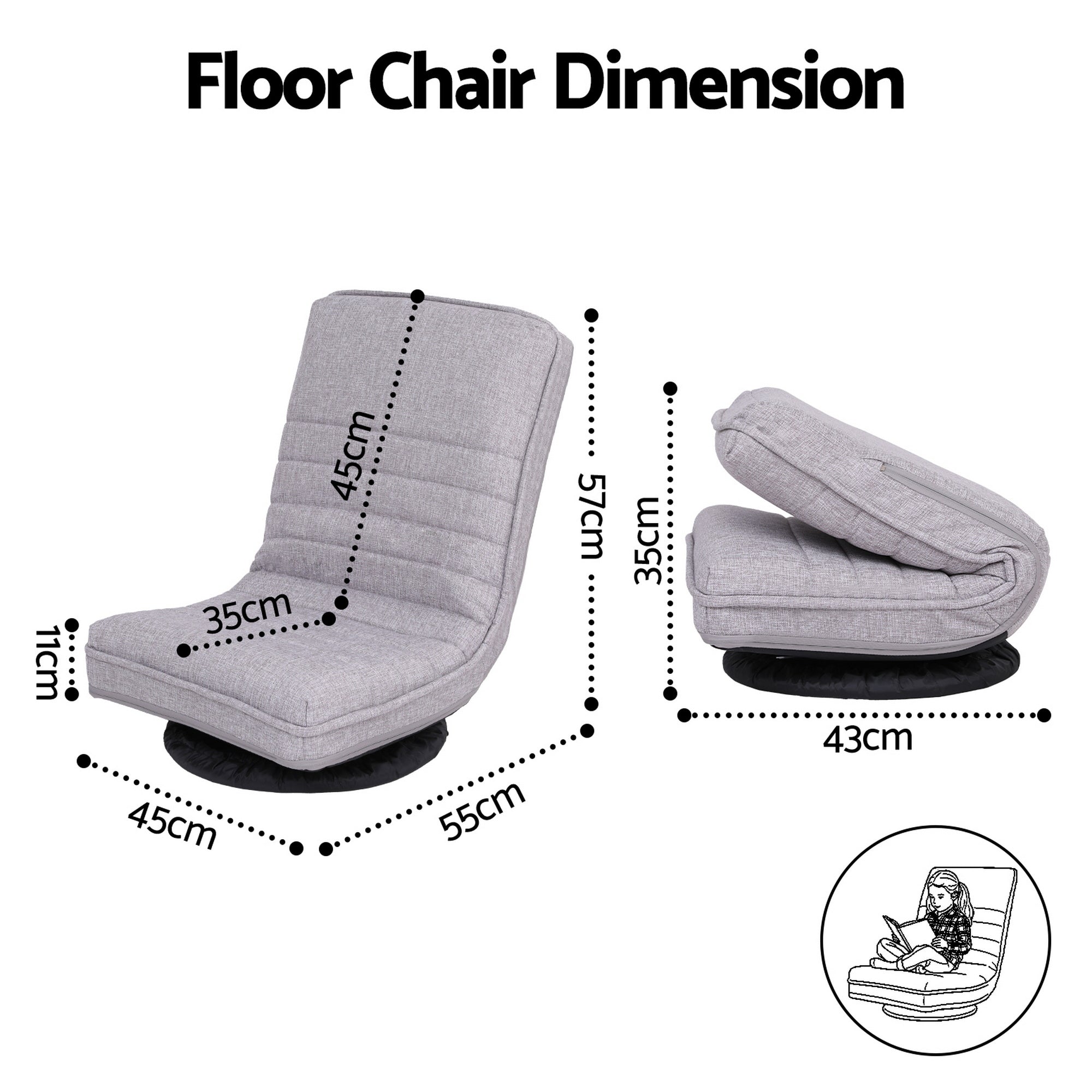 Ariss Swivel Floor Chair 360 Adjustable Foldable Lounge Seat Floor Sofa Chair Grey FLOOR-SBL-03LIN-GY