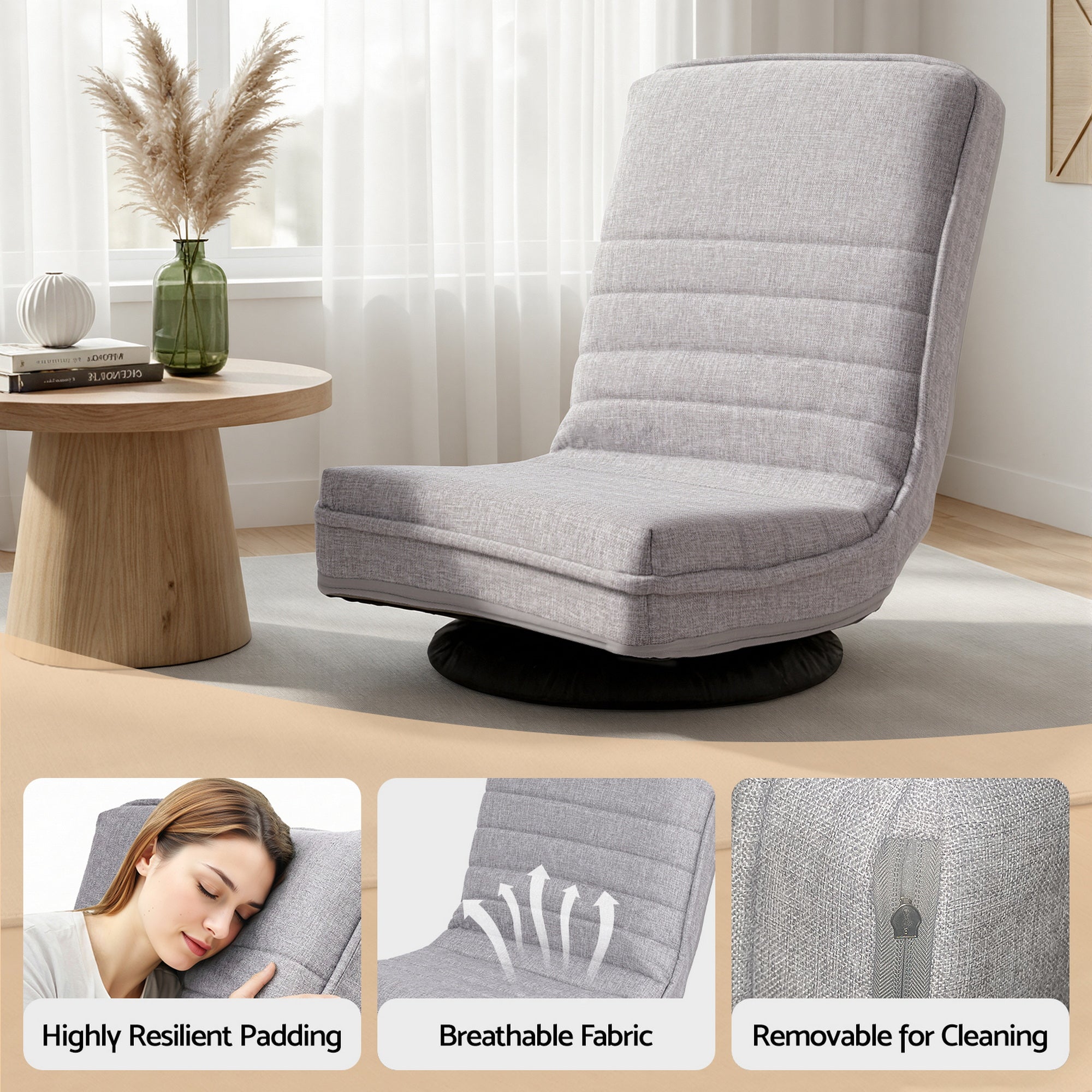 Ariss Swivel Floor Chair 360 Adjustable Foldable Lounge Seat Floor Sofa Chair Grey FLOOR-SBL-03LIN-GY
