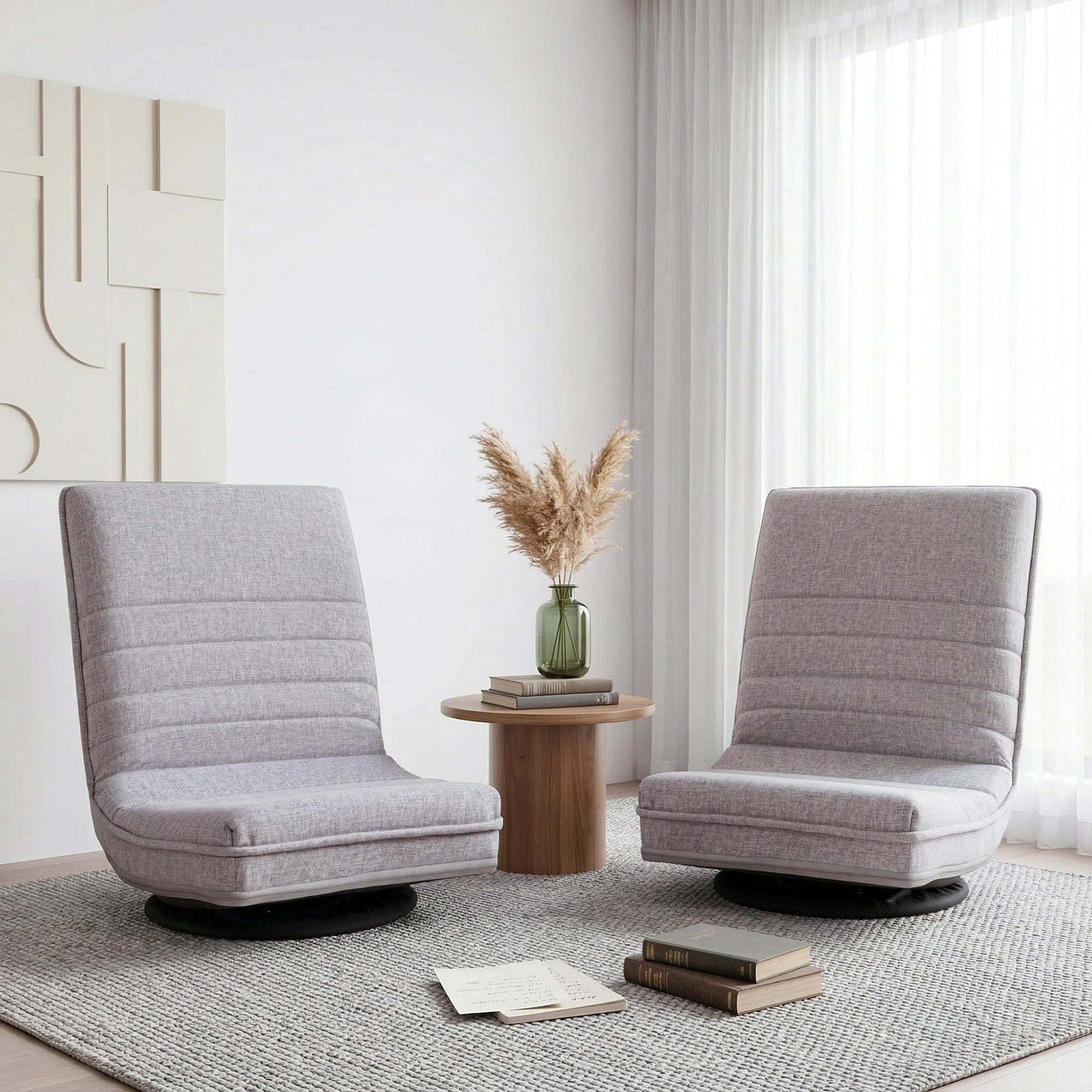 Artiss 2 Swivel Floor Chair 360 Adjustable Foldable Lounge Seat Floor Sofa Chair Grey FLOOR-SBL-03LIN-GYX2