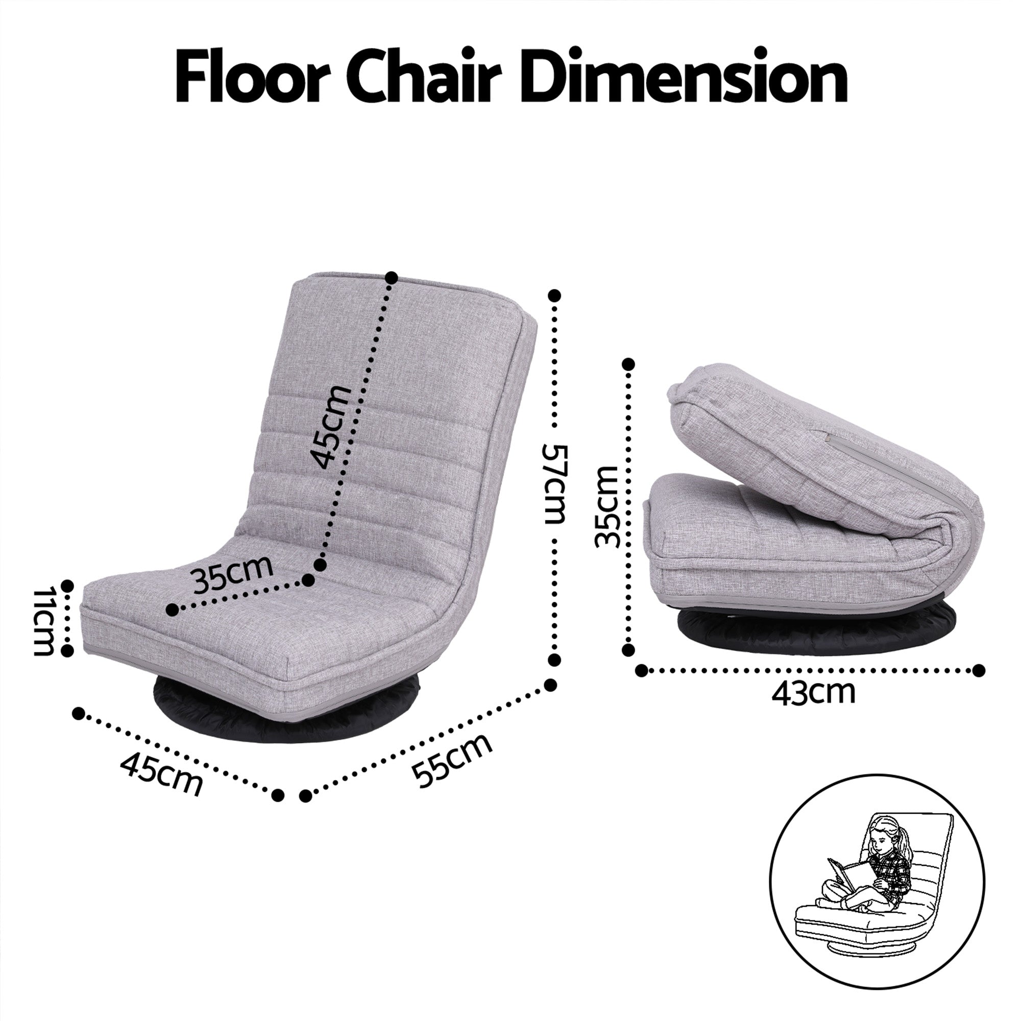 Artiss 2 Swivel Floor Chair 360 Adjustable Foldable Lounge Seat Floor Sofa Chair Grey FLOOR-SBL-03LIN-GYX2