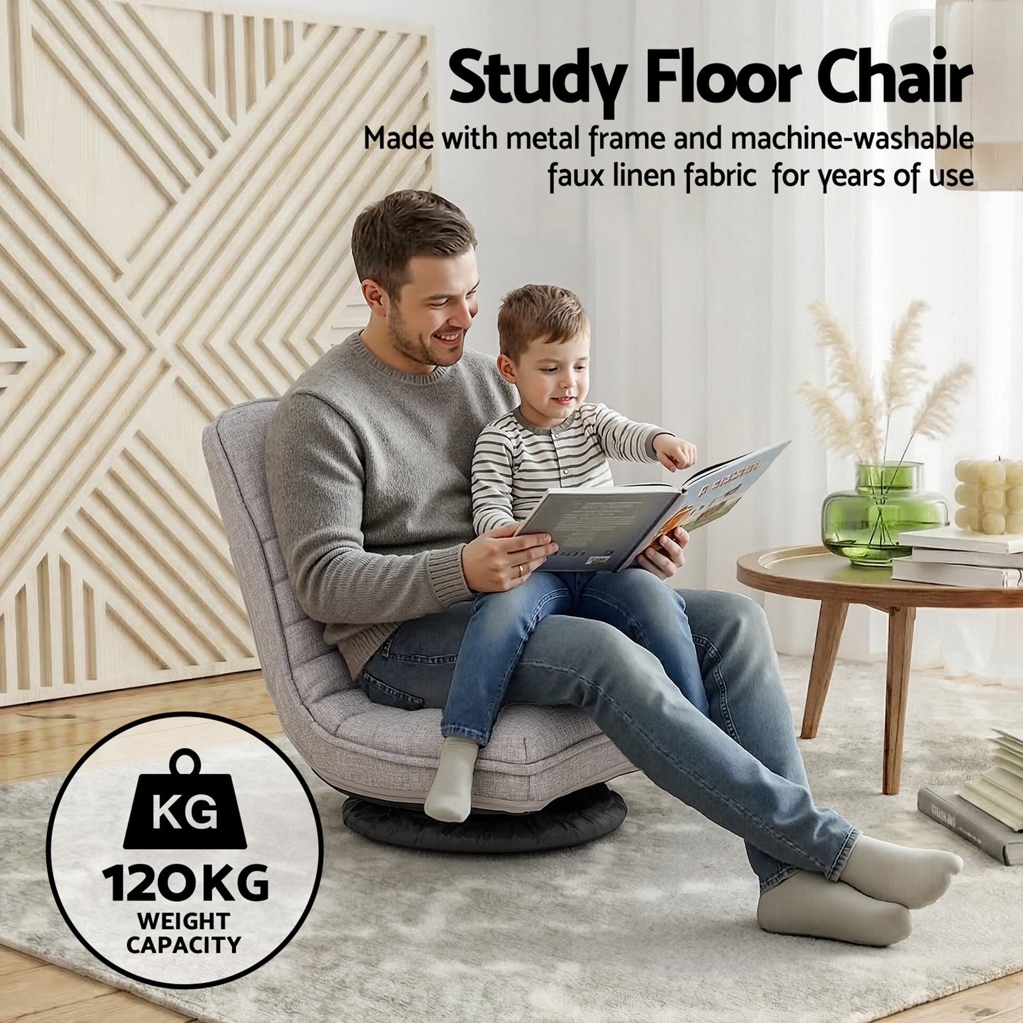 Artiss 2 Swivel Floor Chair 360 Adjustable Foldable Lounge Seat Floor Sofa Chair Grey FLOOR-SBL-03LIN-GYX2
