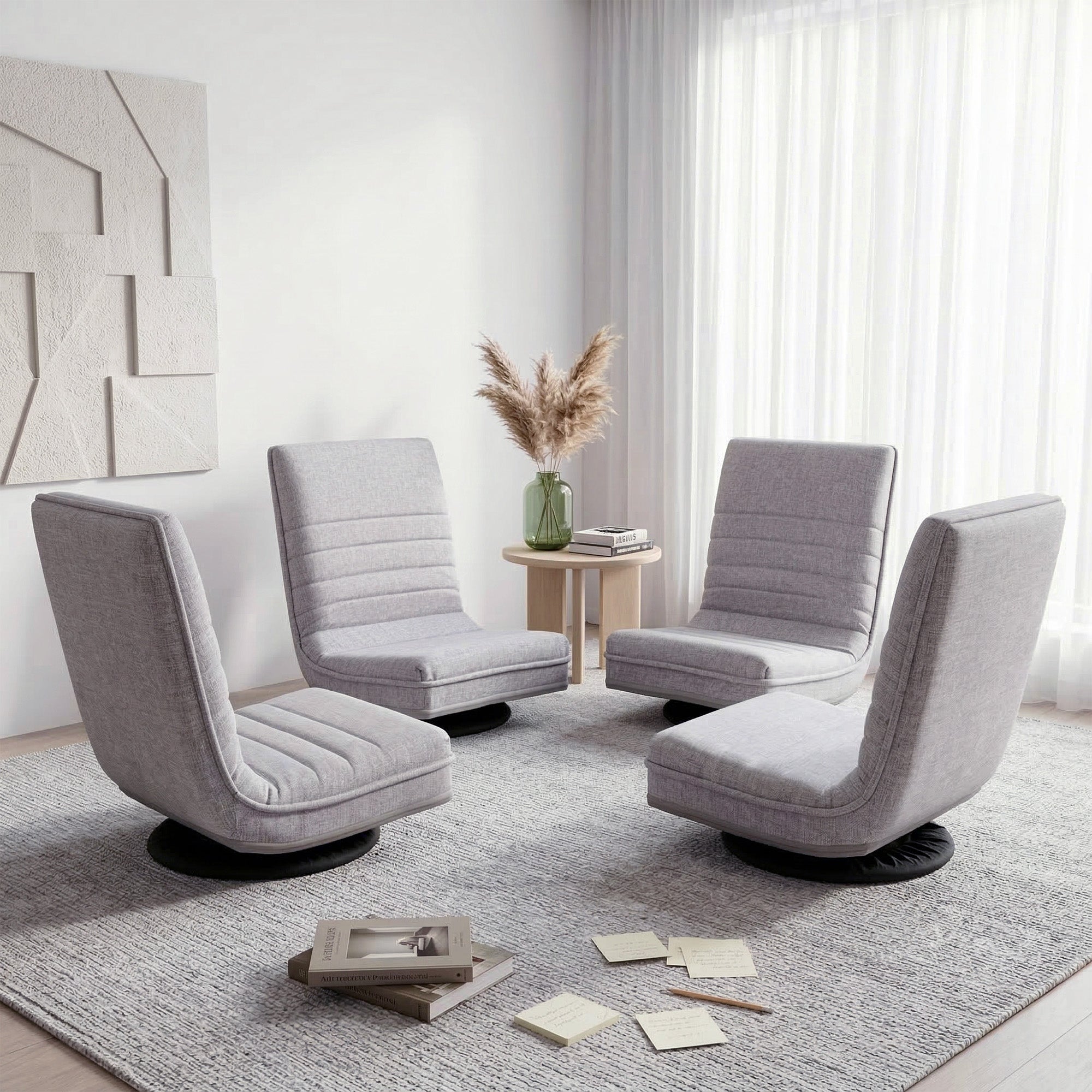 Artiss 4PCS Swivel Floor Chair 360 Adjustable Foldable Lounge Seat Floor Sofa Chair Grey FLOOR-SBL-03LIN-GYX4