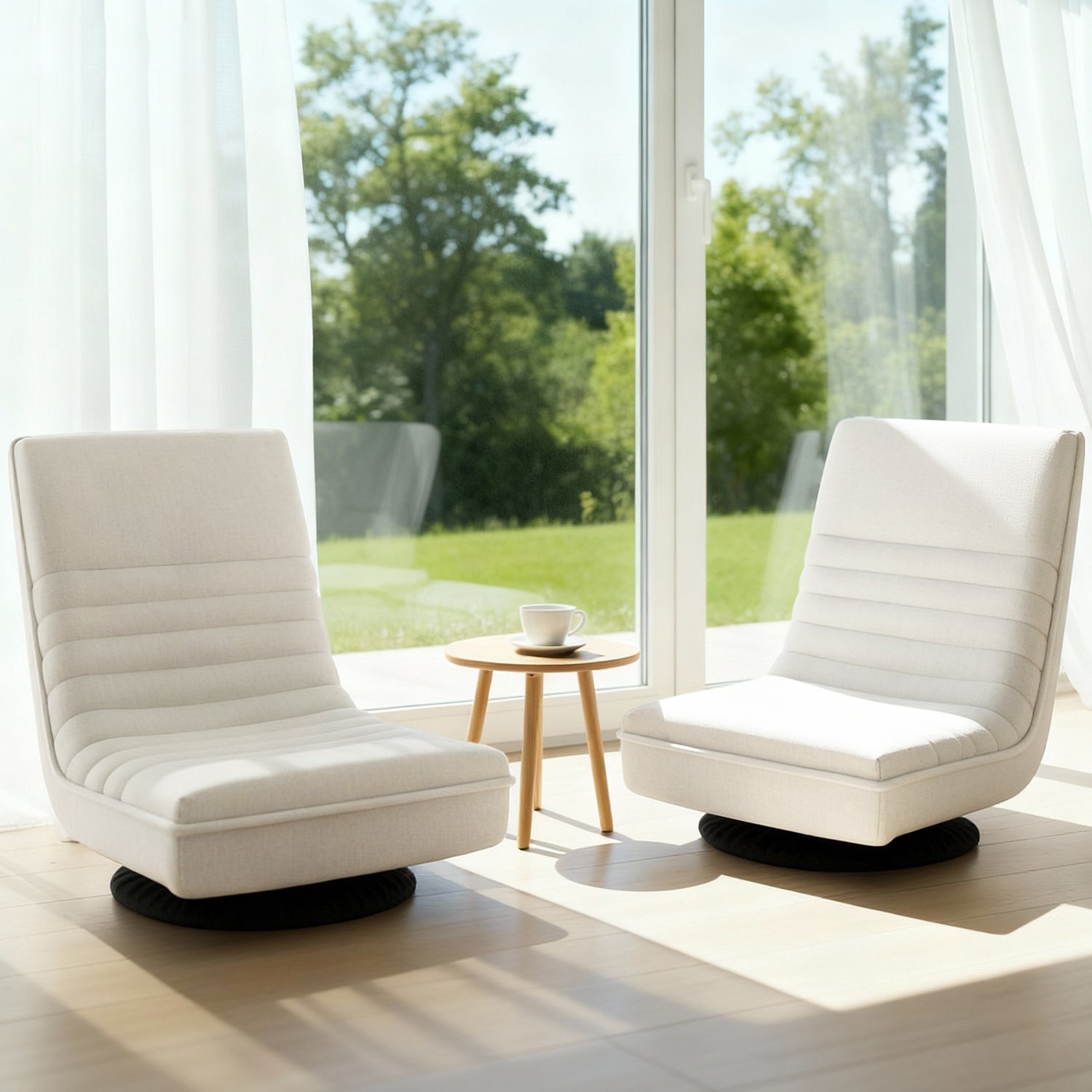 Artiss 2XFloor Chair Lounge Sofa Swivel Foldable Linen White FLOOR-SBL-03LIN-WHX2