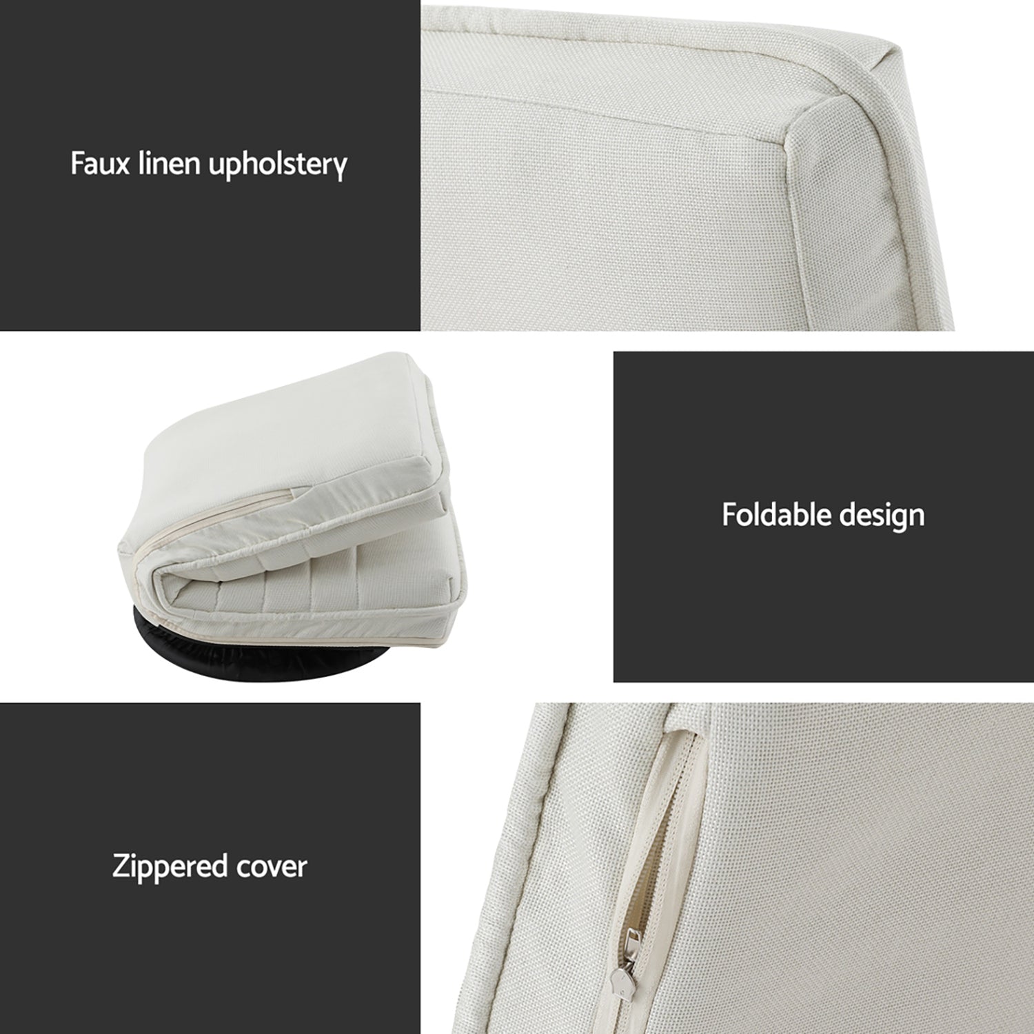 Artiss 2XFloor Chair Lounge Sofa Swivel Foldable Linen White FLOOR-SBL-03LIN-WHX2