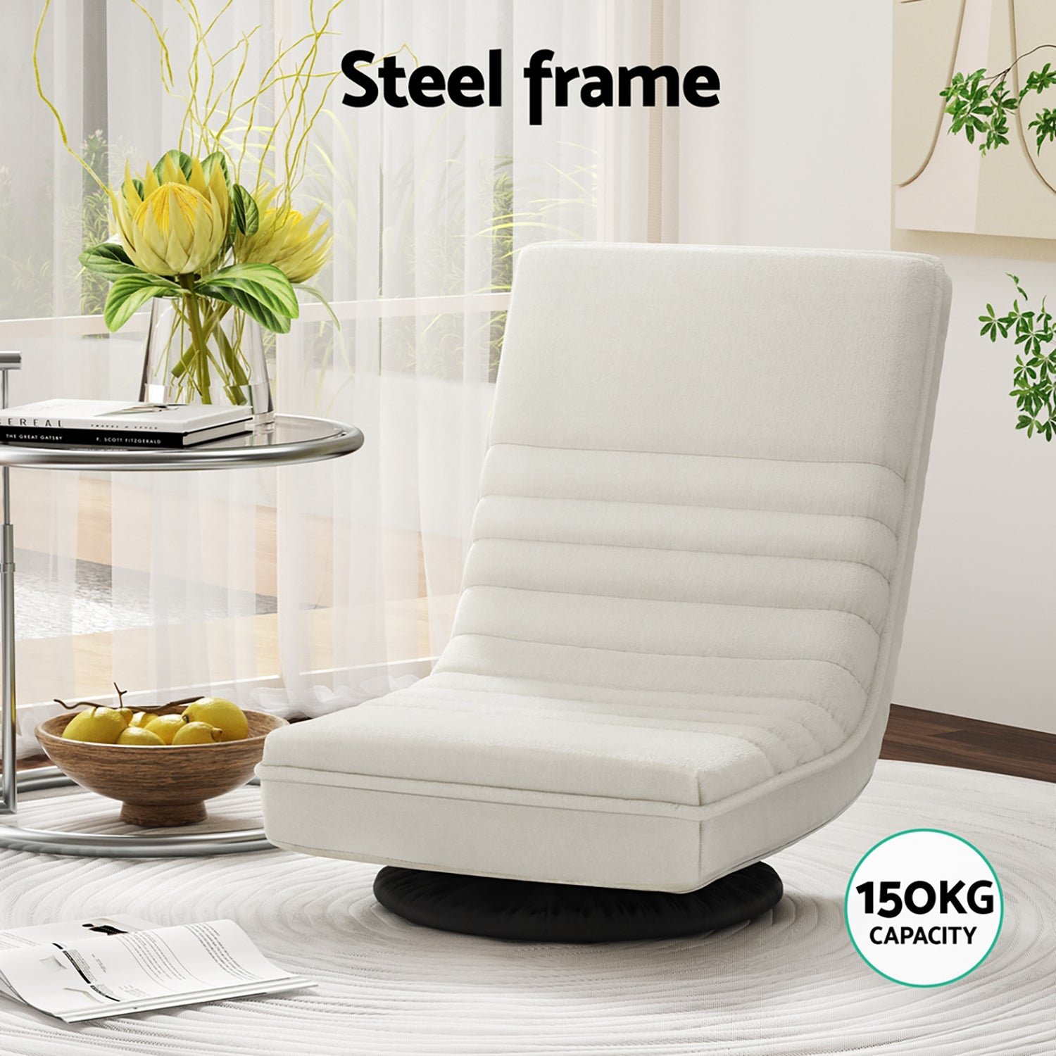 Artiss 2XFloor Chair Lounge Sofa Swivel Foldable Linen White FLOOR-SBL-03LIN-WHX2