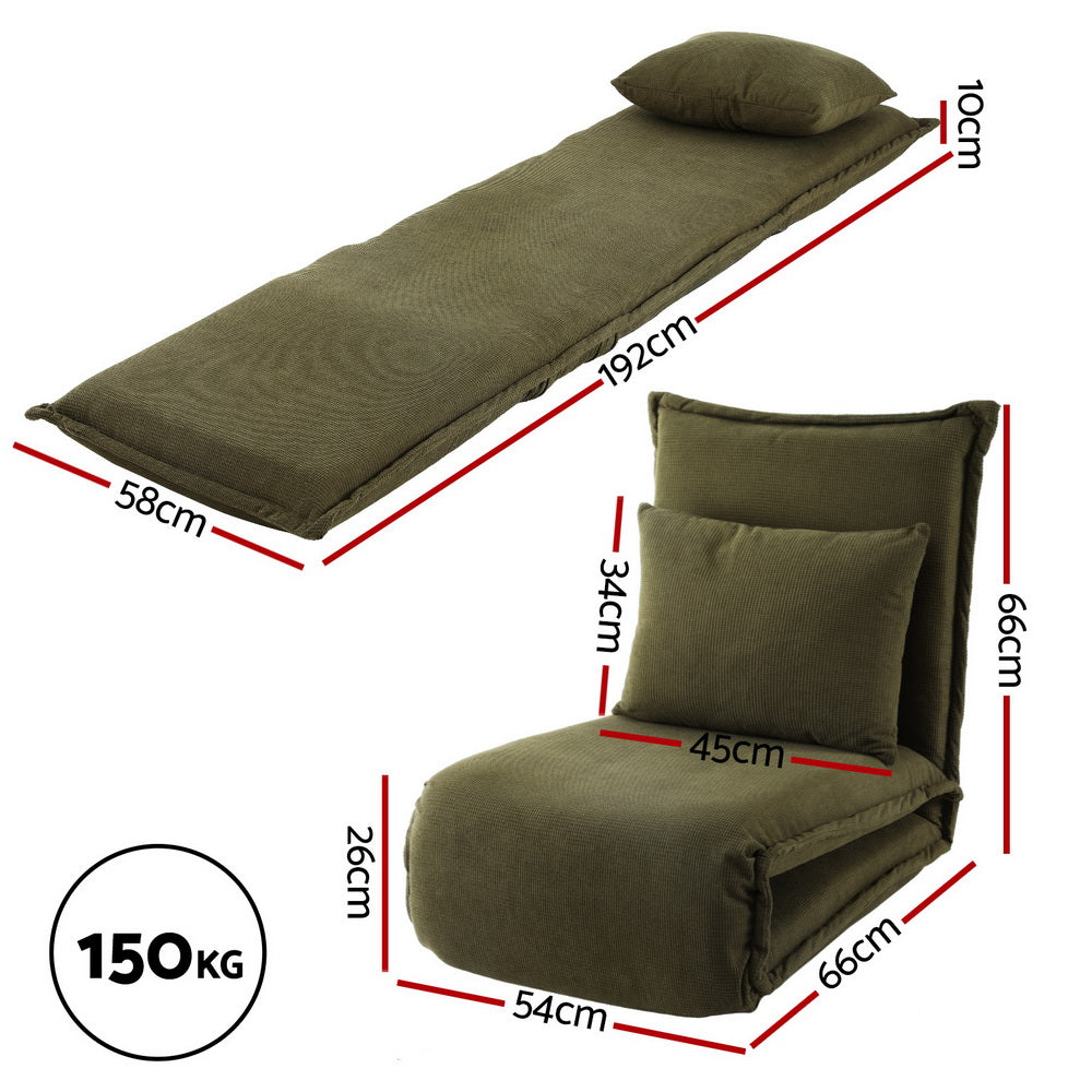 Artiss Floor Lounge Sofa Bed Foldable Green FLOOR-SBL-04VEL-1S-GN