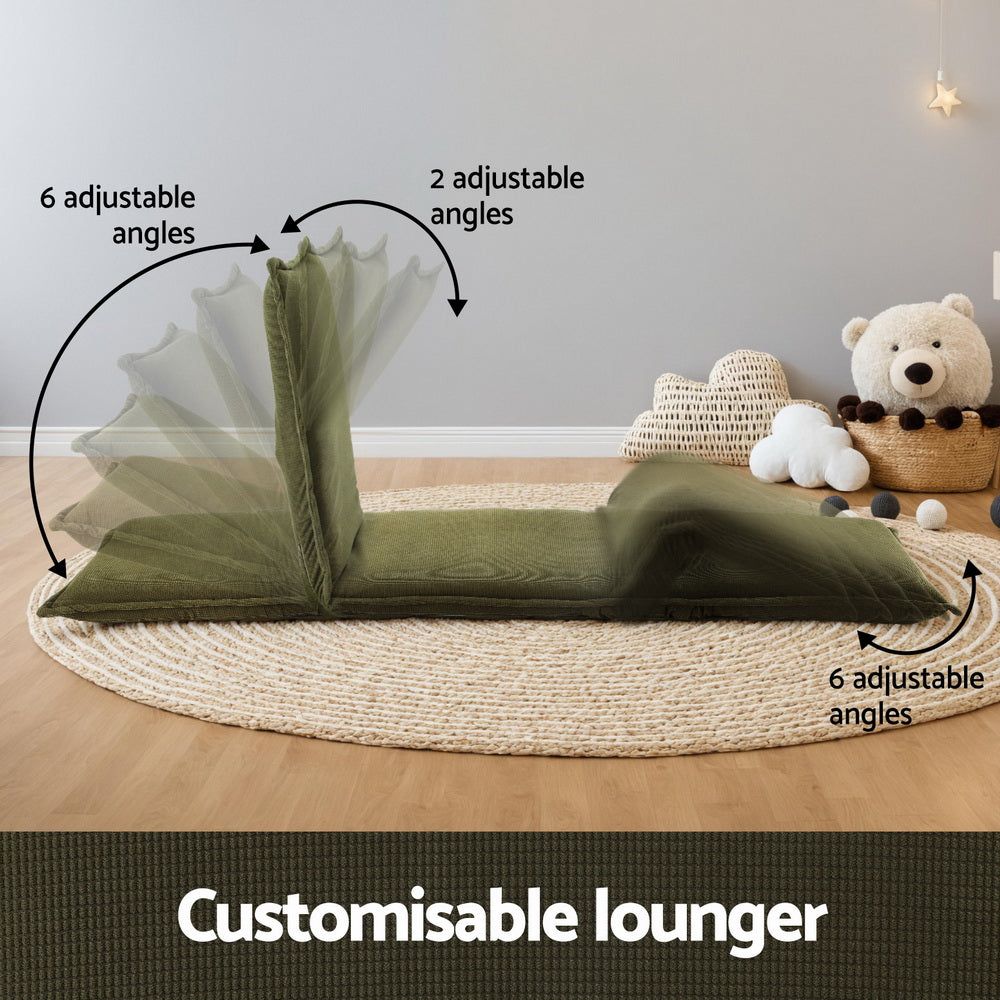 Artiss Floor Lounge Sofa Bed Foldable Green FLOOR-SBL-04VEL-1S-GN