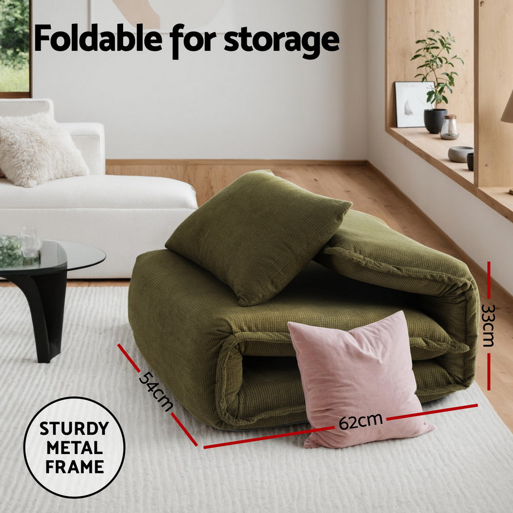 Artiss Floor Lounge Sofa Bed Foldable Green FLOOR-SBL-04VEL-1S-GN