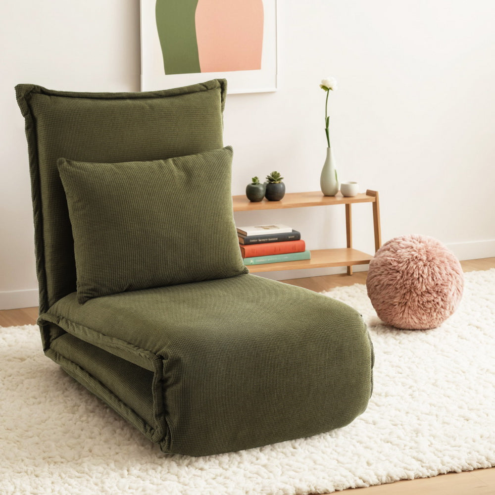 Artiss Floor Lounge Sofa Bed Foldable Green FLOOR-SBL-04VEL-1S-GN