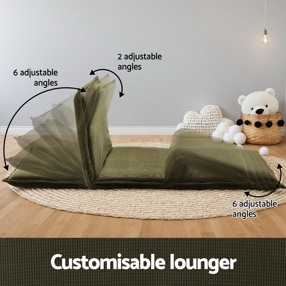 Artiss Floor Lounge Sofa Bed Foldable 2 Seater Green FLOOR-SBL-04VEL-2S-GN