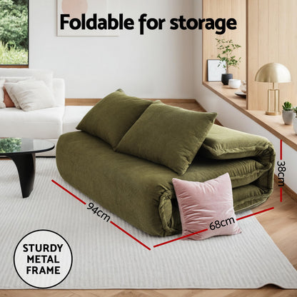 Artiss Floor Lounge Sofa Bed Foldable 2 Seater Green FLOOR-SBL-04VEL-2S-GN