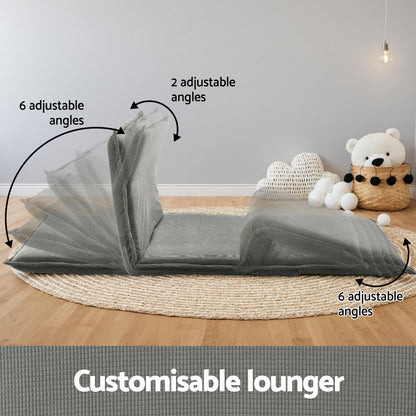 Artiss Floor Lounge Sofa Bed Foldable 2 Seater Grey FLOOR-SBL-04VEL-2S-GY