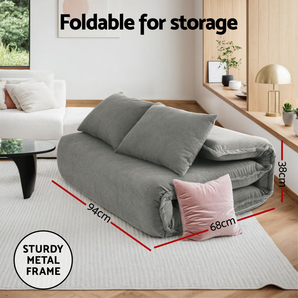 Artiss Floor Lounge Sofa Bed Foldable 2 Seater Grey FLOOR-SBL-04VEL-2S-GY