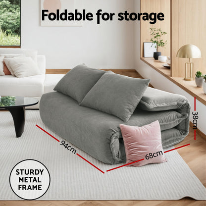 Artiss Floor Lounge Sofa Bed Foldable 2 Seater Grey FLOOR-SBL-04VEL-2S-GY