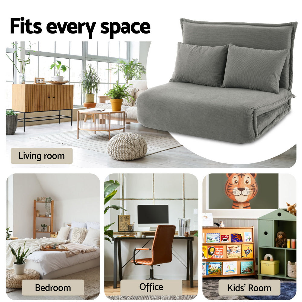 Artiss Floor Lounge Sofa Bed Foldable 2 Seater Grey FLOOR-SBL-04VEL-2S-GY
