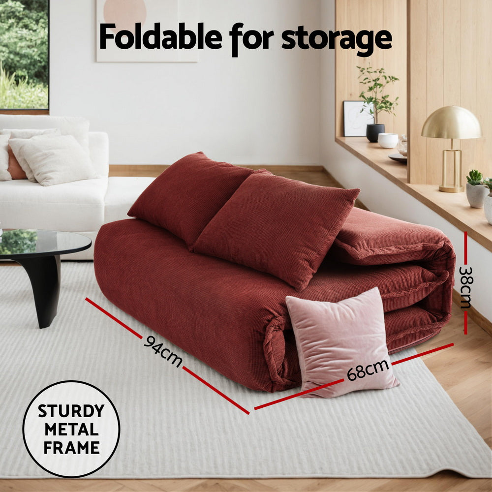 Artiss Floor Lounge Sofa Bed Foldable 2 Seater Orange FLOOR-SBL-04VEL-2S-OR