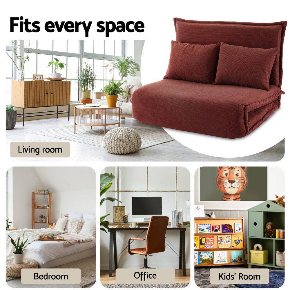 Artiss Floor Lounge Sofa Bed Foldable 2 Seater Orange FLOOR-SBL-04VEL-2S-OR